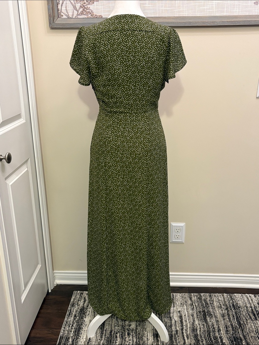 Blue Rain Green Polka Dot V-Neck Maxi Dress Size Small side zipper - Picture 8 of 16